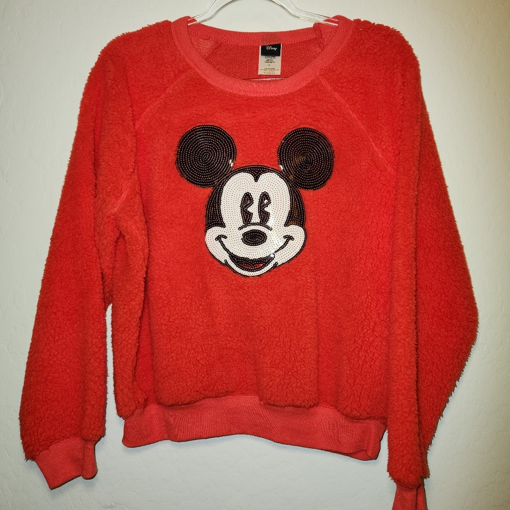 Disney Mickey Mouse Red Fleece Sweatshirt with Sequin Detail